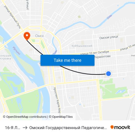 16-Я Линия to Омский Государственный Педагогический Университет map