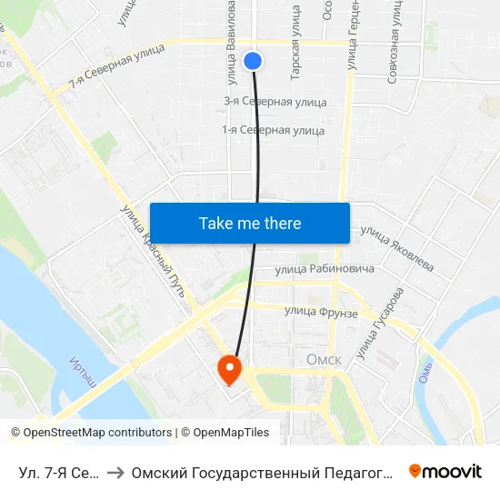 Ул. 7-Я Северная to Омский Государственный Педагогический Университет map
