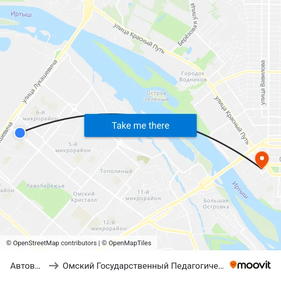 Автовокзал to Омский Государственный Педагогический Университет map