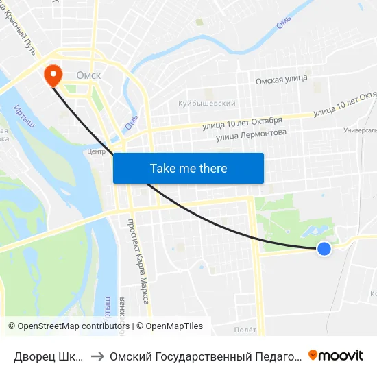 Дворец Школьников to Омский Государственный Педагогический Университет map