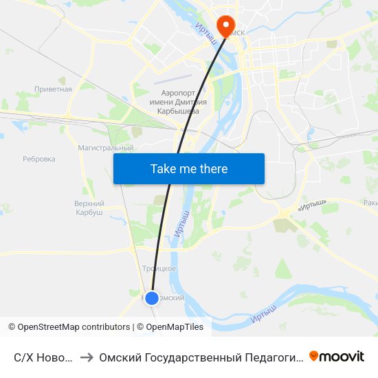 C/Х Новоомский to Омский Государственный Педагогический Университет map