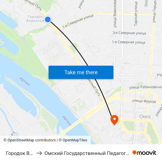 Городок Водников to Омский Государственный Педагогический Университет map