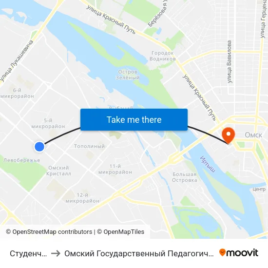 Студенческая to Омский Государственный Педагогический Университет map