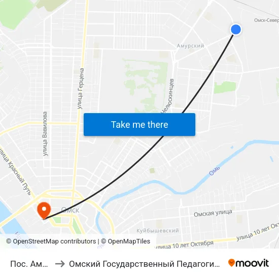 Пос. Амурский to Омский Государственный Педагогический Университет map