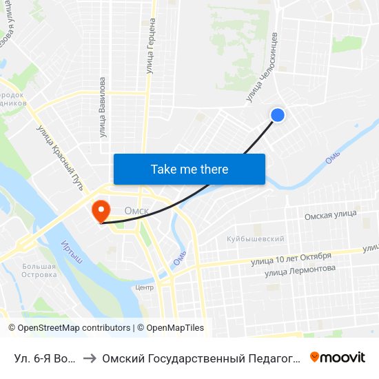 Ул. 6-Я Восточная to Омский Государственный Педагогический Университет map