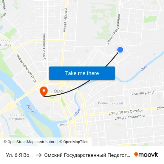 Ул. 6-Я Восточная to Омский Государственный Педагогический Университет map