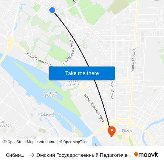 Сибниисхоз to Омский Государственный Педагогический Университет map