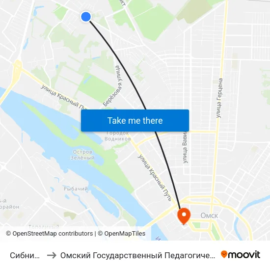 Сибниисхоз to Омский Государственный Педагогический Университет map