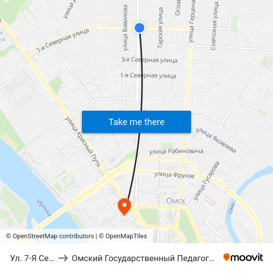 Ул. 7-Я Северная to Омский Государственный Педагогический Университет map