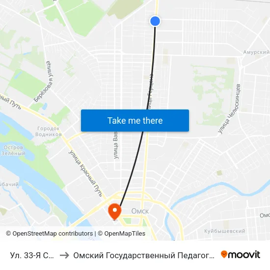 Ул. 33-Я Северная to Омский Государственный Педагогический Университет map