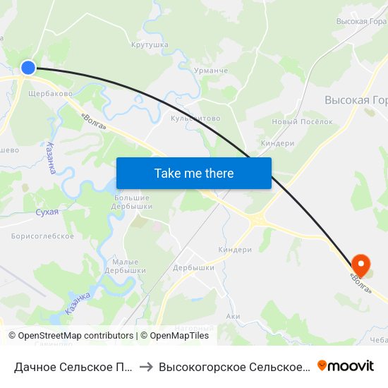Дачное Сельское Поселение to Высокогорское Сельское Поселение map