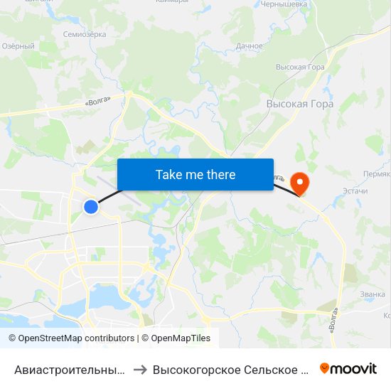 Авиастроительный Район to Высокогорское Сельское Поселение map