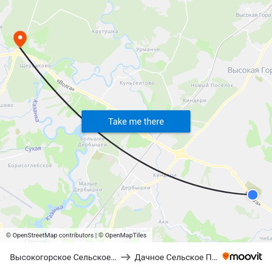 Высокогорское Сельское Поселение to Дачное Сельское Поселение map