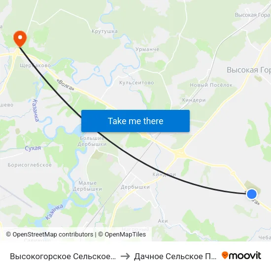 Высокогорское Сельское Поселение to Дачное Сельское Поселение map