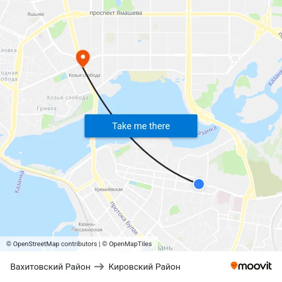 Вахитовский Район to Кировский Район map