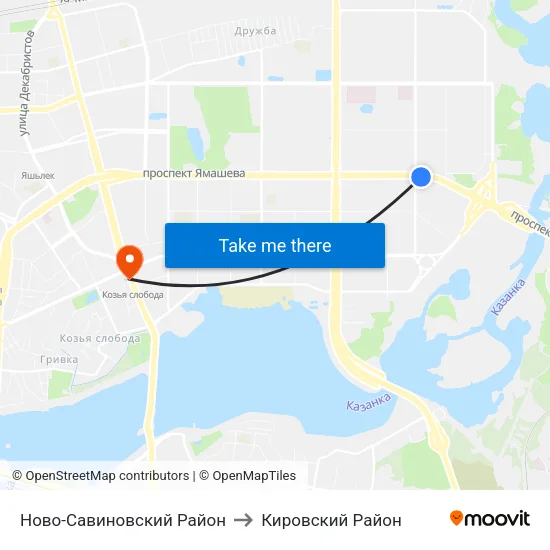 Ново-Савиновский Район to Кировский Район map