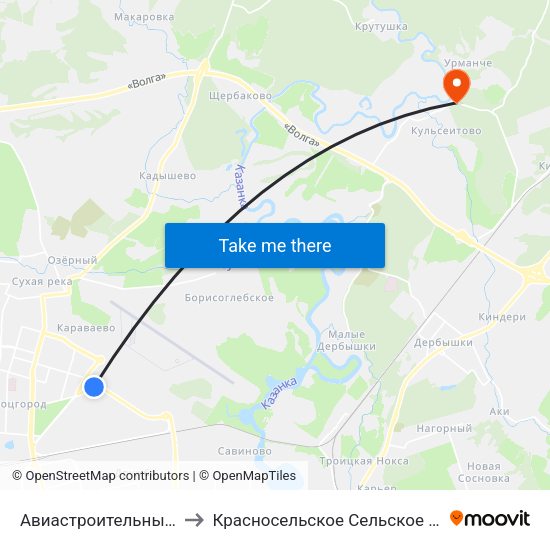 Авиастроительный Район to Красносельское Сельское Поселение map