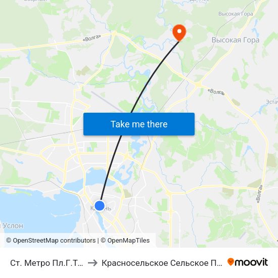 Ст. Метро Пл.Г.Тукая-1 to Красносельское Сельское Поселение map