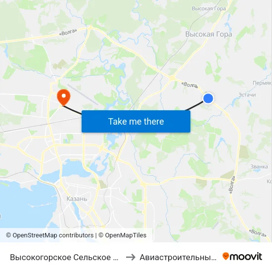 Высокогорское Сельское Поселение to Авиастроительный Район map