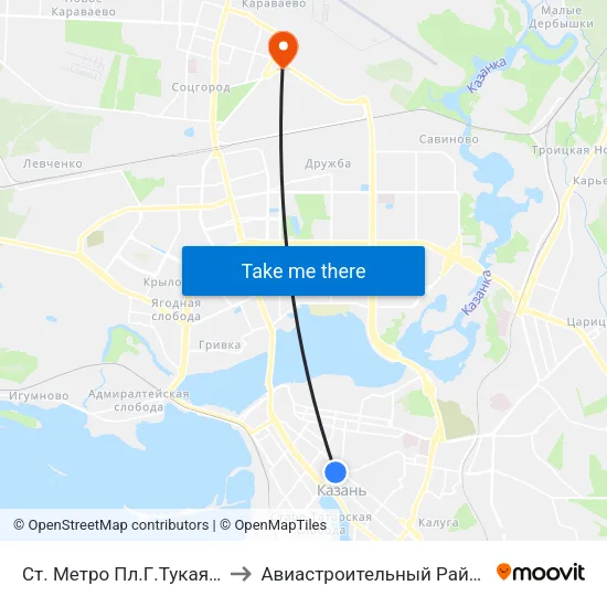 Ст. Метро Пл.Г.Тукая-1 to Авиастроительный Район map