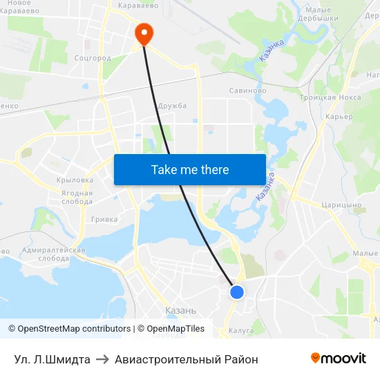 Ул. Л.Шмидта to Авиастроительный Район map
