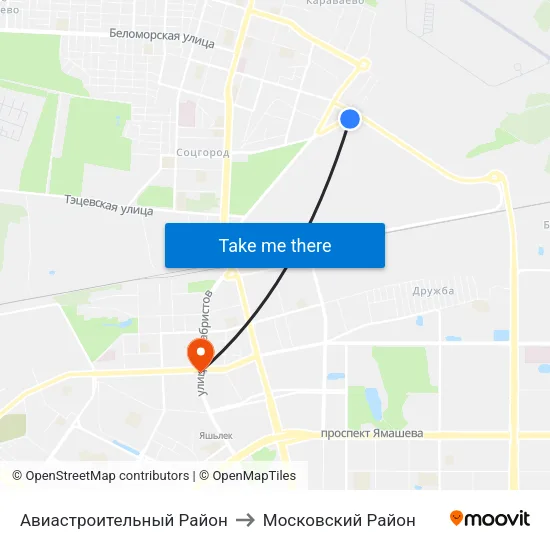 Авиастроительный Район to Московский Район map