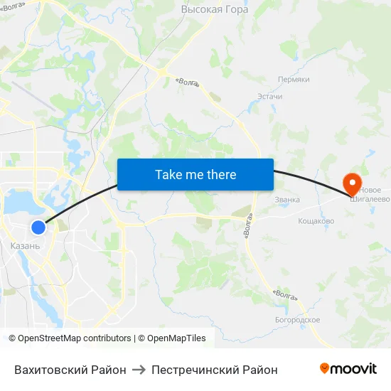 Вахитовский Район to Пестречинский Район map