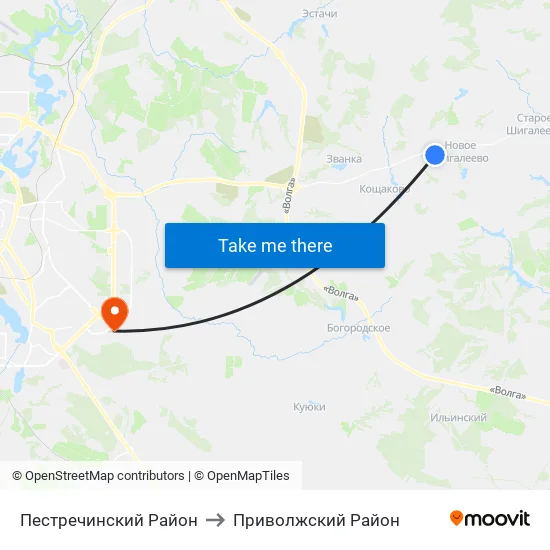 Пестречинский Район to Приволжский Район map