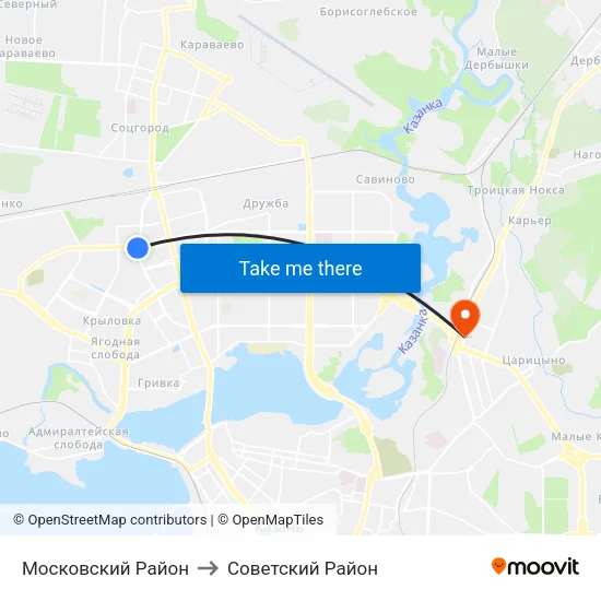 Московский Район to Советский Район map
