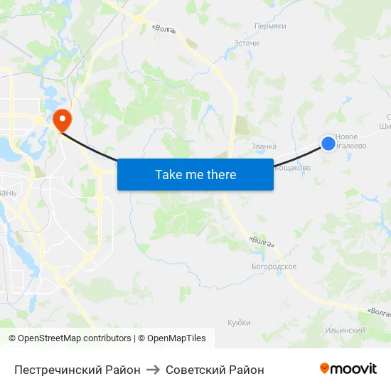 Пестречинский Район to Советский Район map