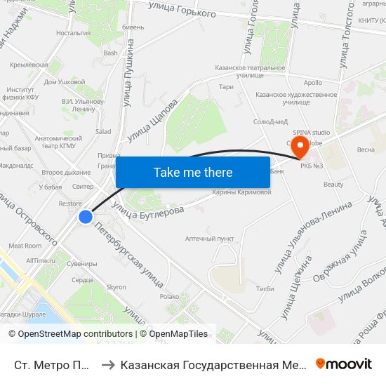 Ст. Метро Пл.Г.Тукая-1 to Казанская Государственная Медицинская Академия map