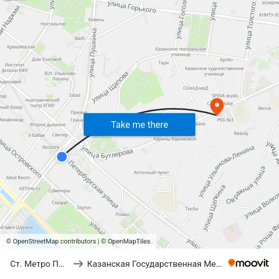 Ст. Метро Пл.Г.Тукая-1 to Казанская Государственная Медицинская Академия map