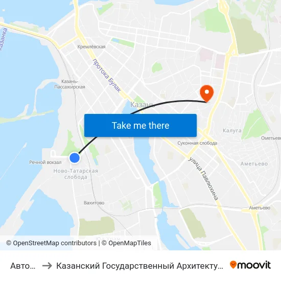 Автовокзал to Казанский Государственный Архитектурно-Строительный Университет map