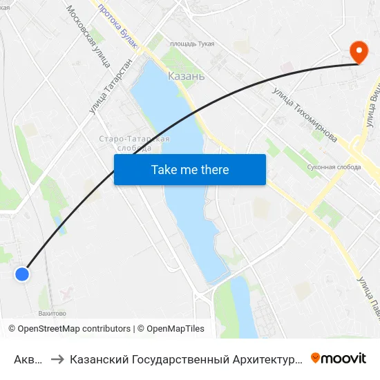 Аквапарк to Казанский Государственный Архитектурно-Строительный Университет map
