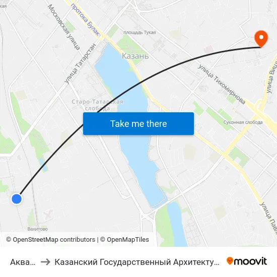 Аквапарк-1 to Казанский Государственный Архитектурно-Строительный Университет map