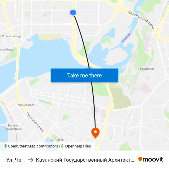 Ул. Четаева-1 to Казанский Государственный Архитектурно-Строительный Университет map