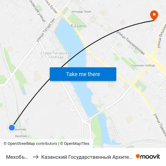 Мехобъединение-1 to Казанский Государственный Архитектурно-Строительный Университет map