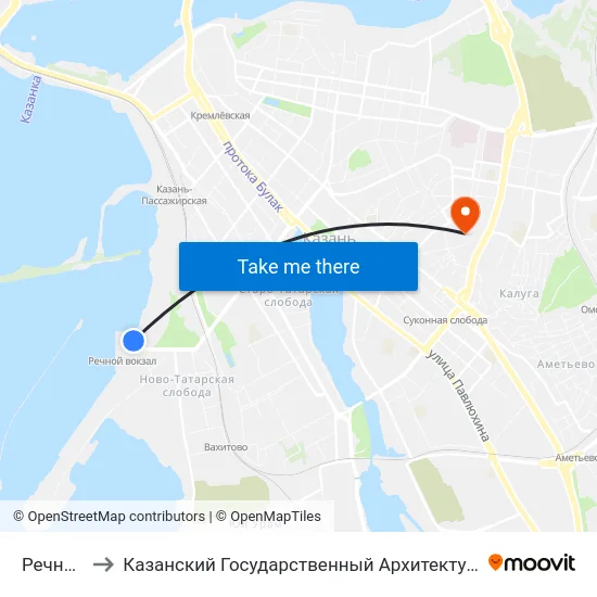 Речной Порт to Казанский Государственный Архитектурно-Строительный Университет map