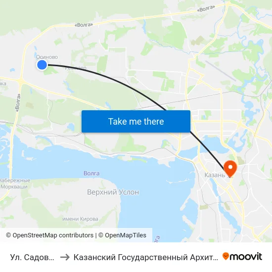 Ул. Садовая (Осиново) to Казанский Государственный Архитектурно-Строительный Университет map