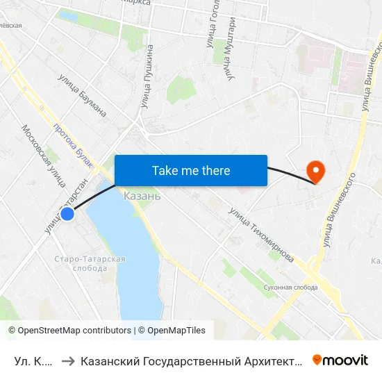 Ул. К.Насыри to Казанский Государственный Архитектурно-Строительный Университет map