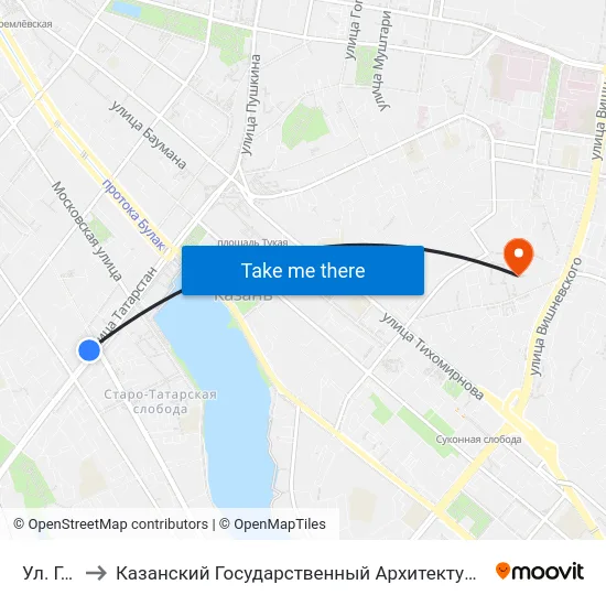 Ул. Г.Тукая to Казанский Государственный Архитектурно-Строительный Университет map