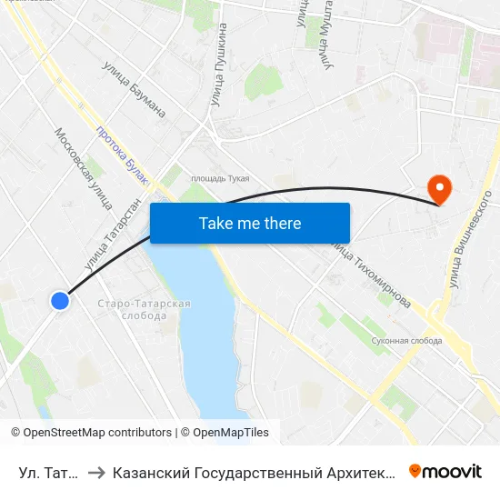Ул. Татарстан-1 to Казанский Государственный Архитектурно-Строительный Университет map
