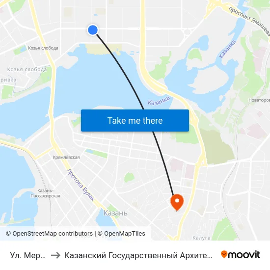 Ул. Меридианная to Казанский Государственный Архитектурно-Строительный Университет map