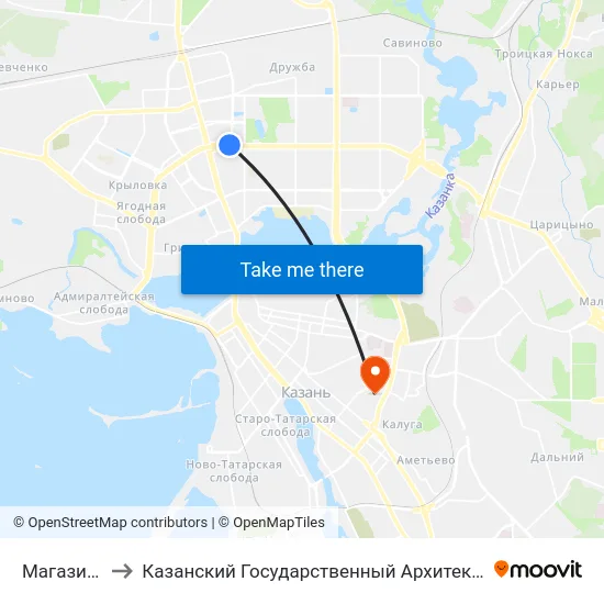 Магазин Океан-1 to Казанский Государственный Архитектурно-Строительный Университет map