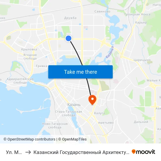 Ул. Мусина-1 to Казанский Государственный Архитектурно-Строительный Университет map