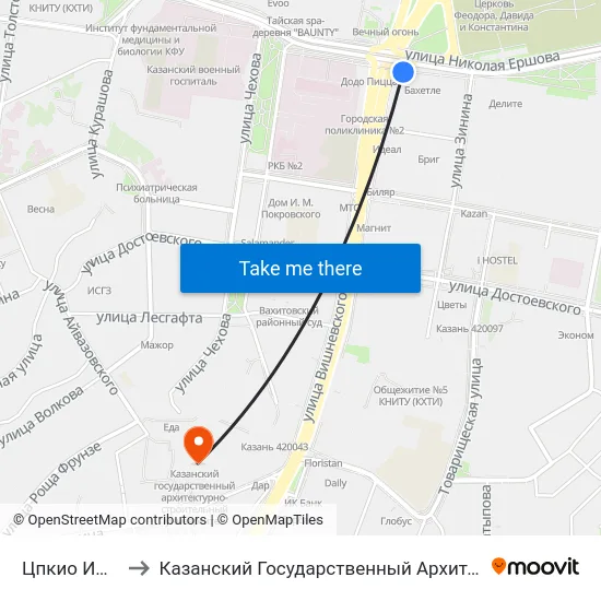 Цпкио Им. Горького-2 to Казанский Государственный Архитектурно-Строительный Университет map