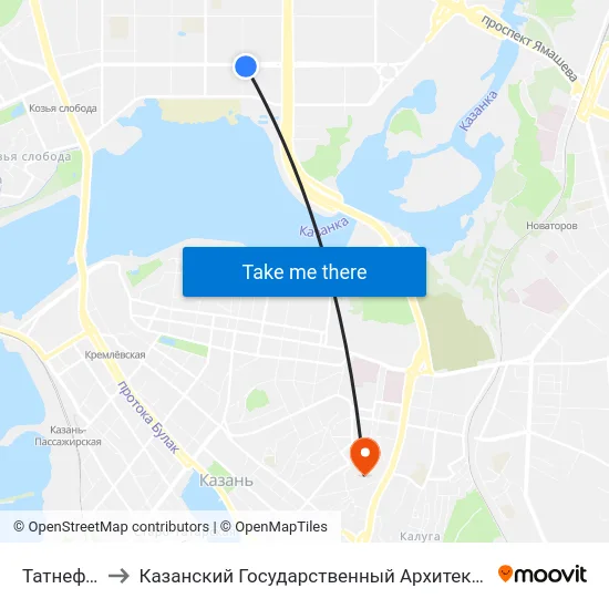 Татнефть Арена to Казанский Государственный Архитектурно-Строительный Университет map