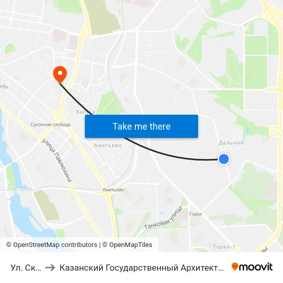 Ул. Скрябина to Казанский Государственный Архитектурно-Строительный Университет map