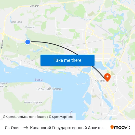 Ск Олимпиец-1 to Казанский Государственный Архитектурно-Строительный Университет map