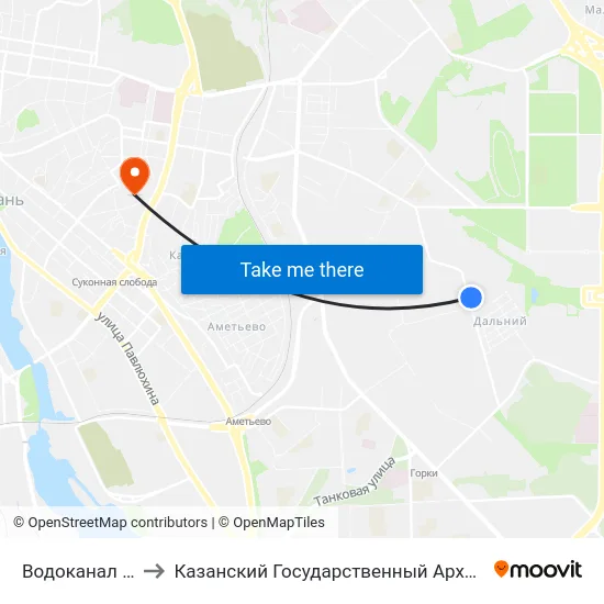 Водоканал (Ул. Родины)-1 to Казанский Государственный Архитектурно-Строительный Университет map